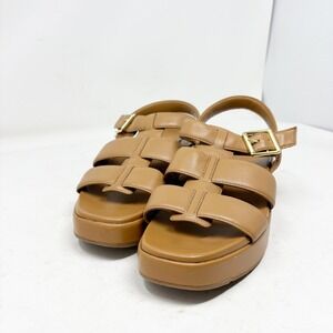 Vionic Delano Tan Leather Fisherman Platform Sandals Womens 8 Orthotic Wedge